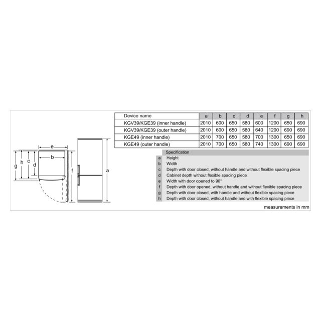 Bosch KGE49AICAG 70Cm Low Frost Fridge Freezer