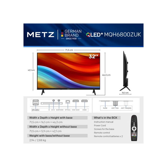 Metz 32MQH6800ZUK 32inch HD Smart QLED TV with Freely