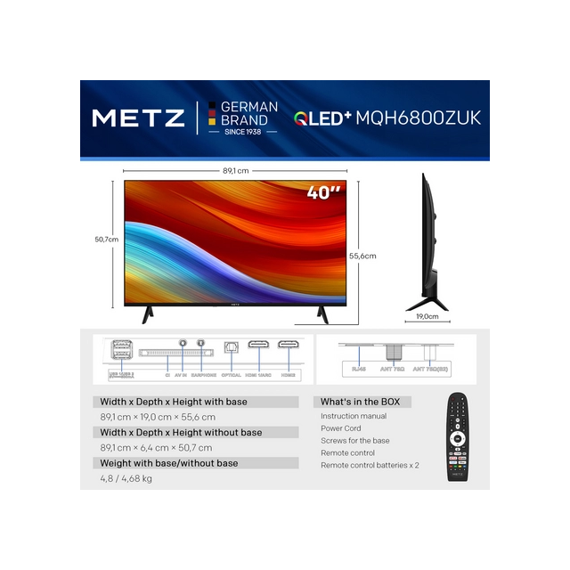 Metz 40MQH6800ZUK 40inch HD Smart QLED TV with Freely Power by Tivo - Black